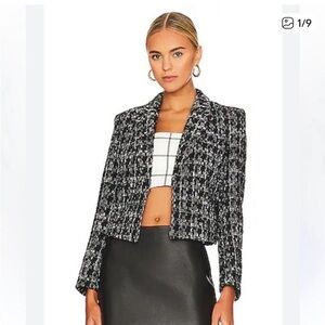 Rebecca Minkoff Black & White Tweed Cropped Blazer w Gold and Silver Thread MP
